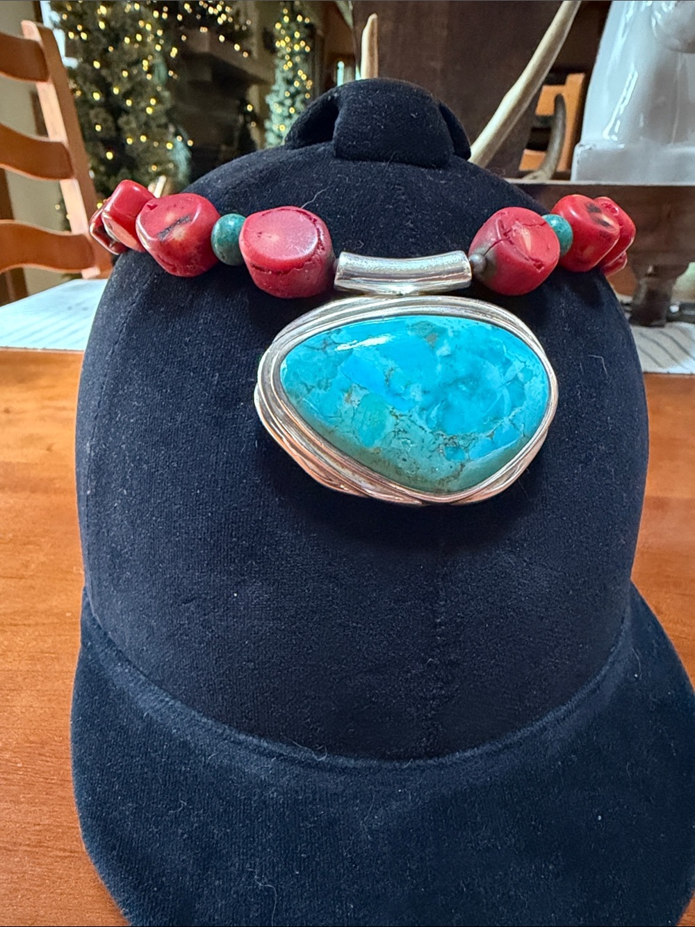 BARSE -Show stopper!! Chucky Coral, Turquoise ‘ Sterling silver necklace - Picture 9 of 11